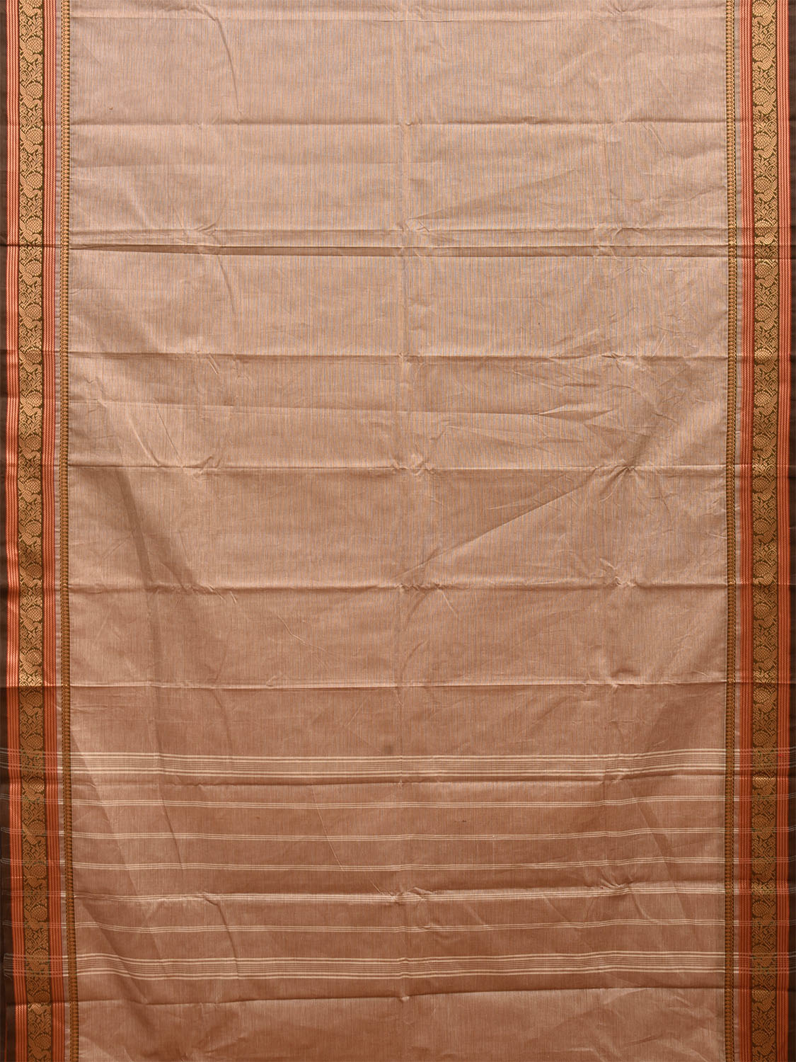 Cream Kanchipuram 80s Cotton Plain Saree with Peacock Border Design No Blouse k0644