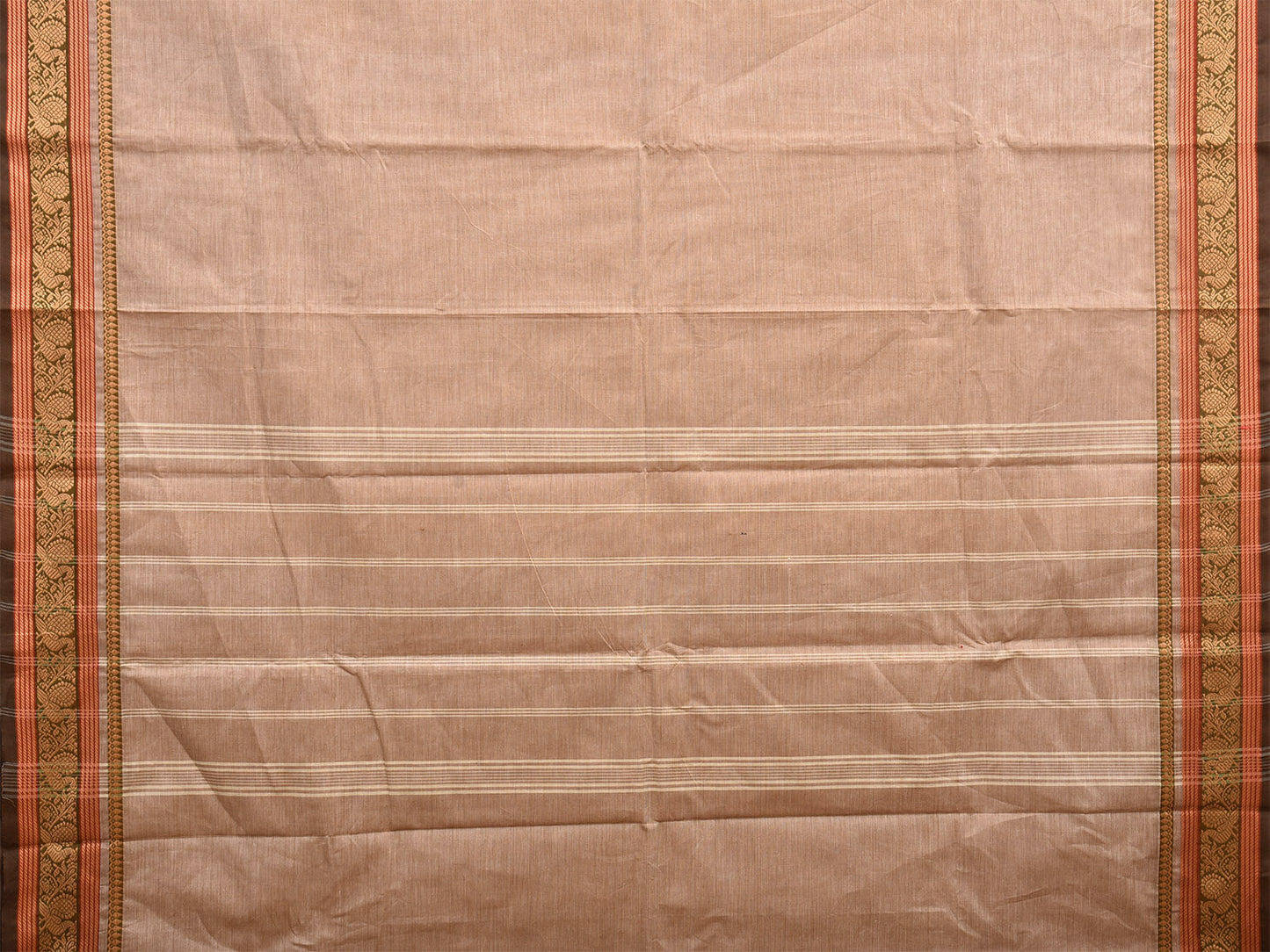 Cream Kanchipuram 80s Cotton Plain Saree with Peacock Border Design No Blouse k0644