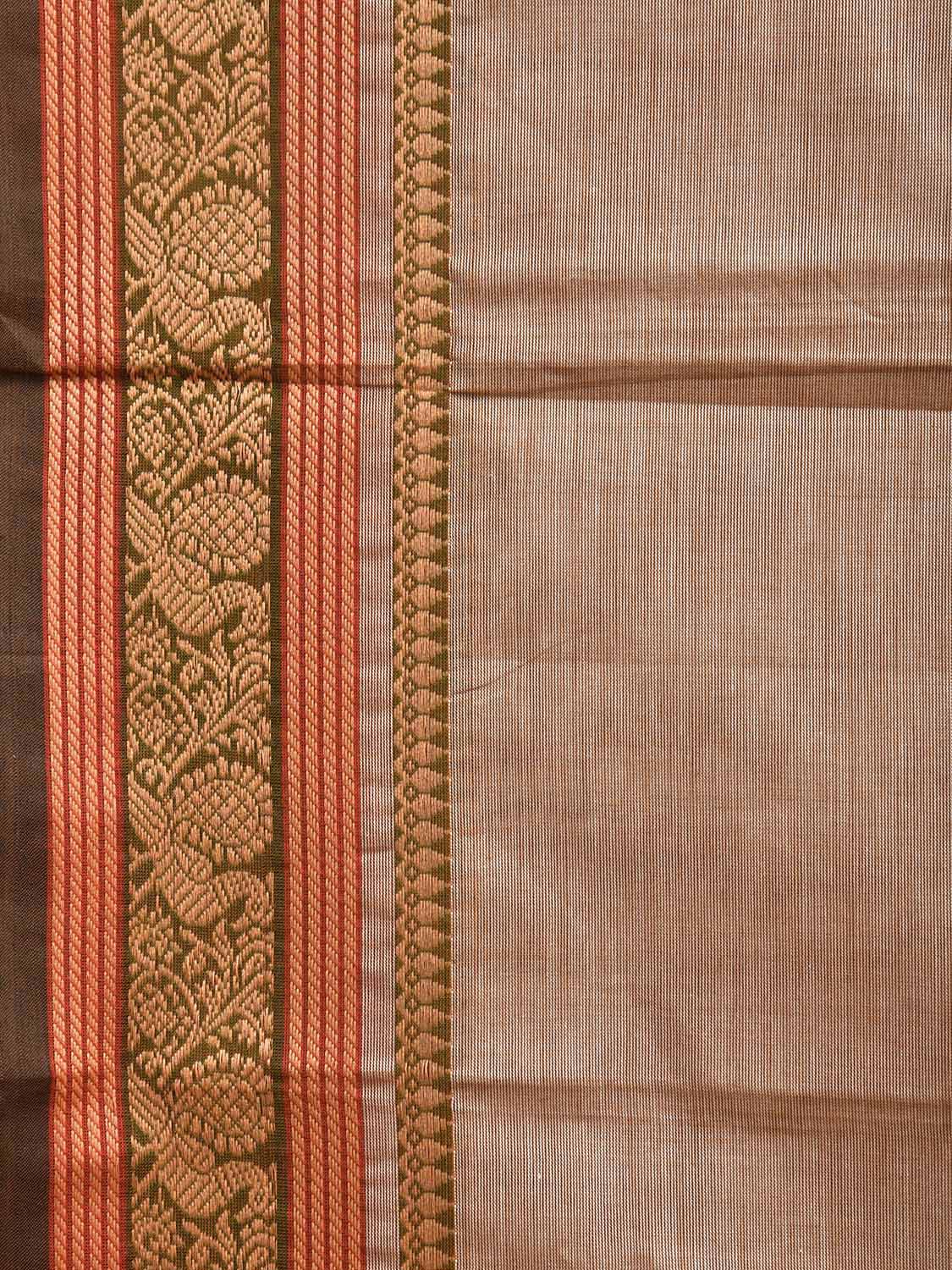 Cream Kanchipuram 80s Cotton Plain Saree with Peacock Border Design No Blouse k0644