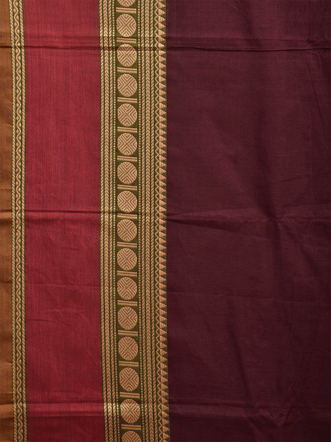 Brown and Red Kanchipuram 80s Cotton Plain Saree with Rudraksh Border Design No Blouse k0646