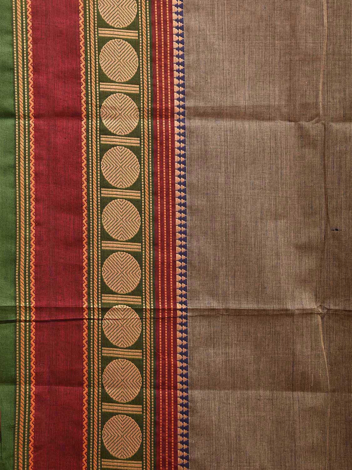 Khaki Kanchipuram 80s Cotton Plain Saree with Rudraksh Border Design No Blouse k0647