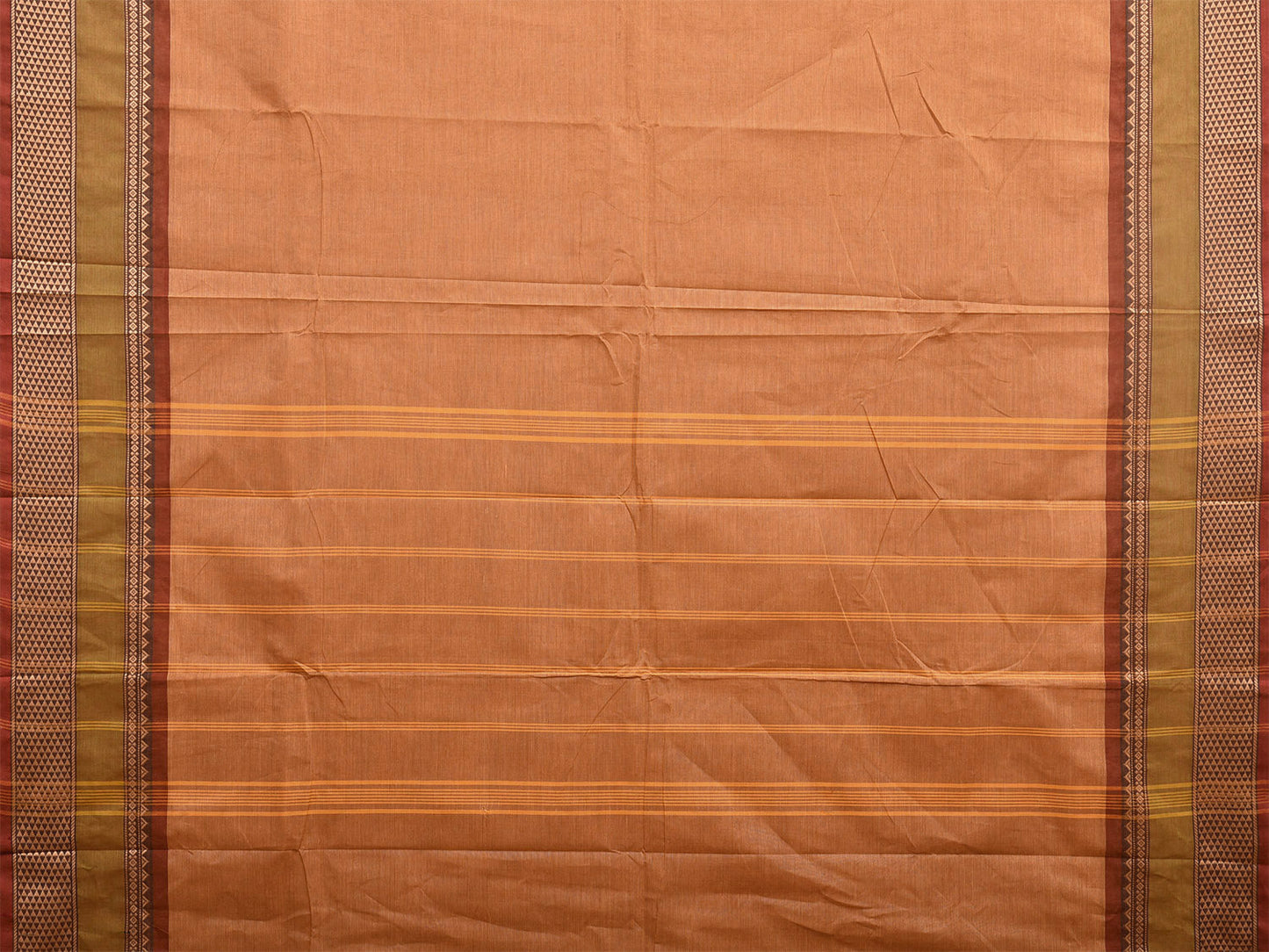 Mustard Kanchipuram 80s Cotton Plain Saree with Strips Pallu and Border Design No Blouse k0651