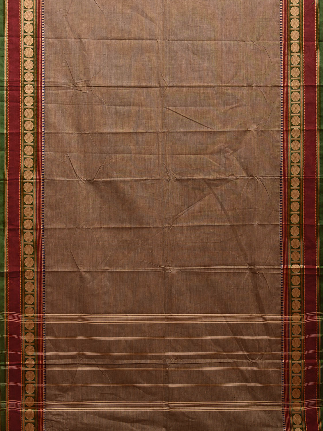 Khaki Kanchipuram 80s Cotton Plain Saree with Rudraksh Border Design No Blouse k0655