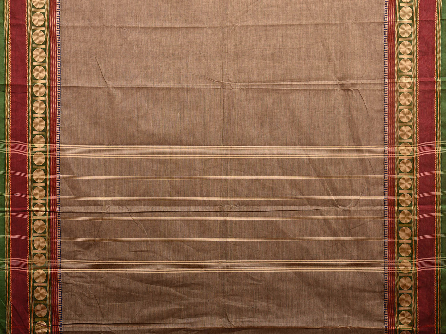 Khaki Kanchipuram 80s Cotton Plain Saree with Rudraksh Border Design No Blouse k0655