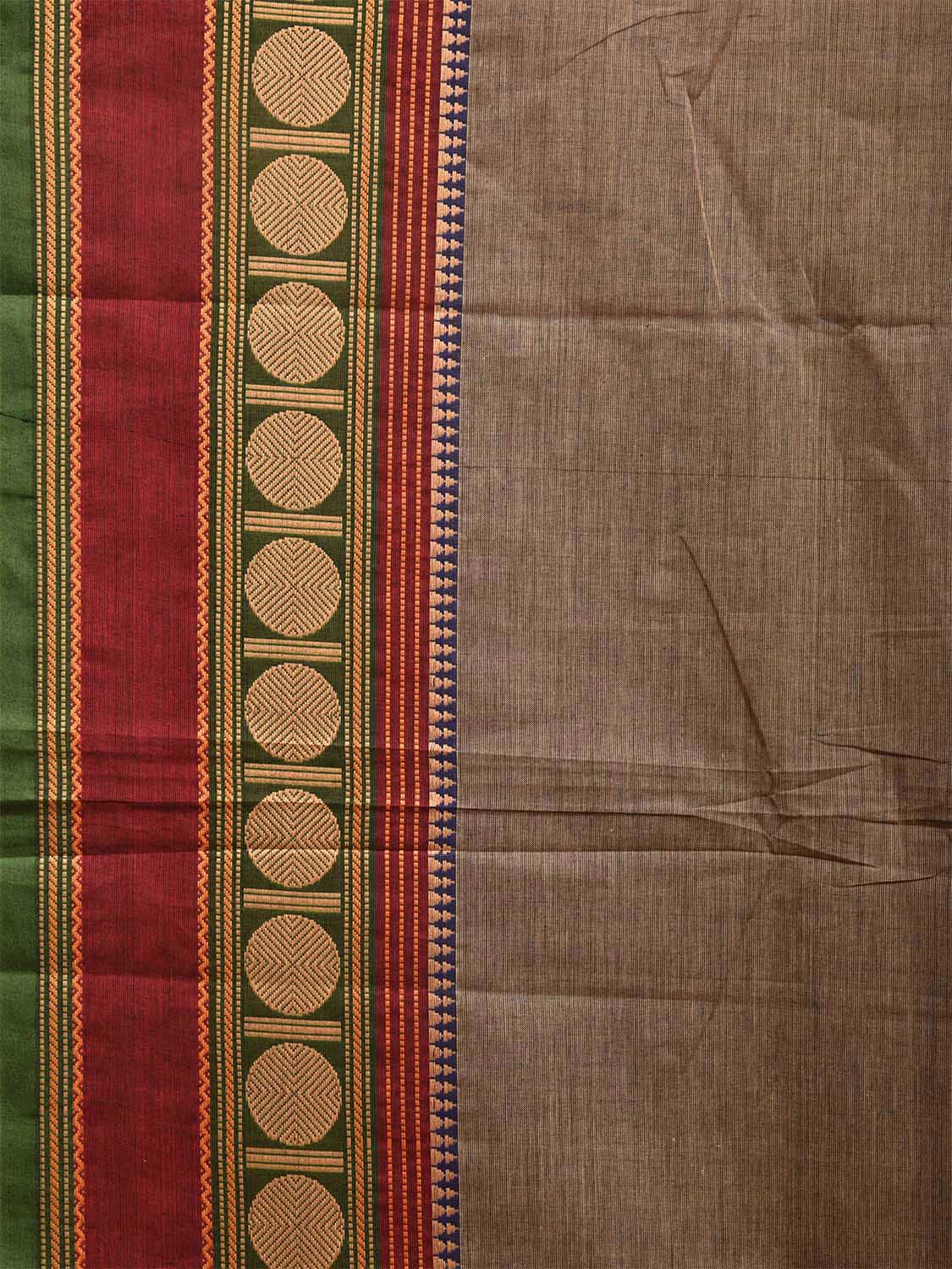 Khaki Kanchipuram 80s Cotton Plain Saree with Rudraksh Border Design No Blouse k0655