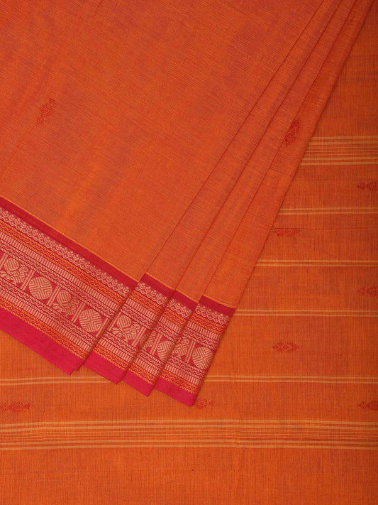 Orange and Pink Kanchipuram 80s Cotton Saree with Buta and Strips Pallu Design No Blouse k0657