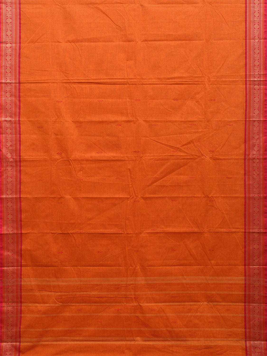 Orange and Pink Kanchipuram 80s Cotton Saree with Buta and Strips Pallu Design No Blouse k0657