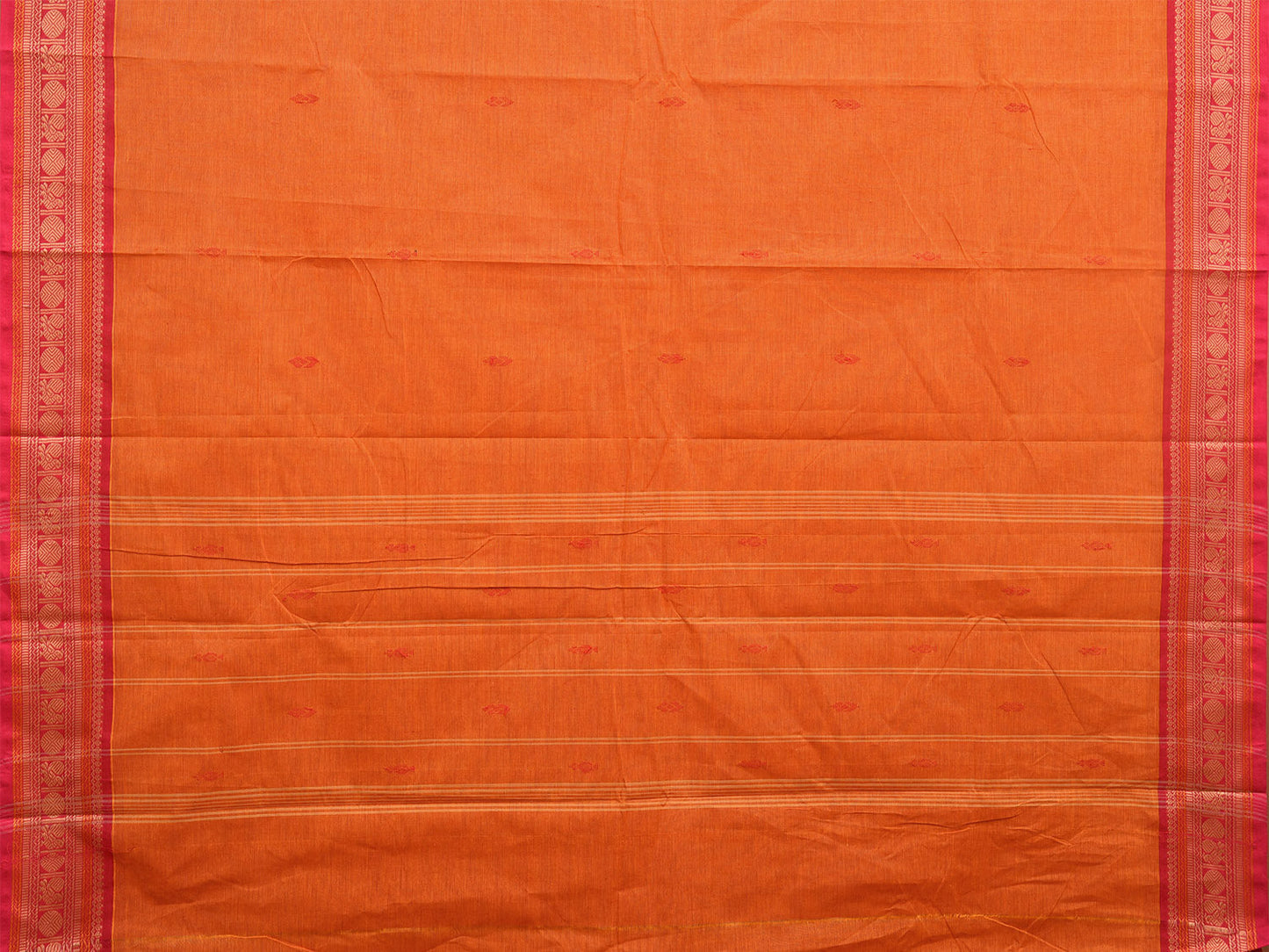 Orange and Pink Kanchipuram 80s Cotton Saree with Buta and Strips Pallu Design No Blouse k0657