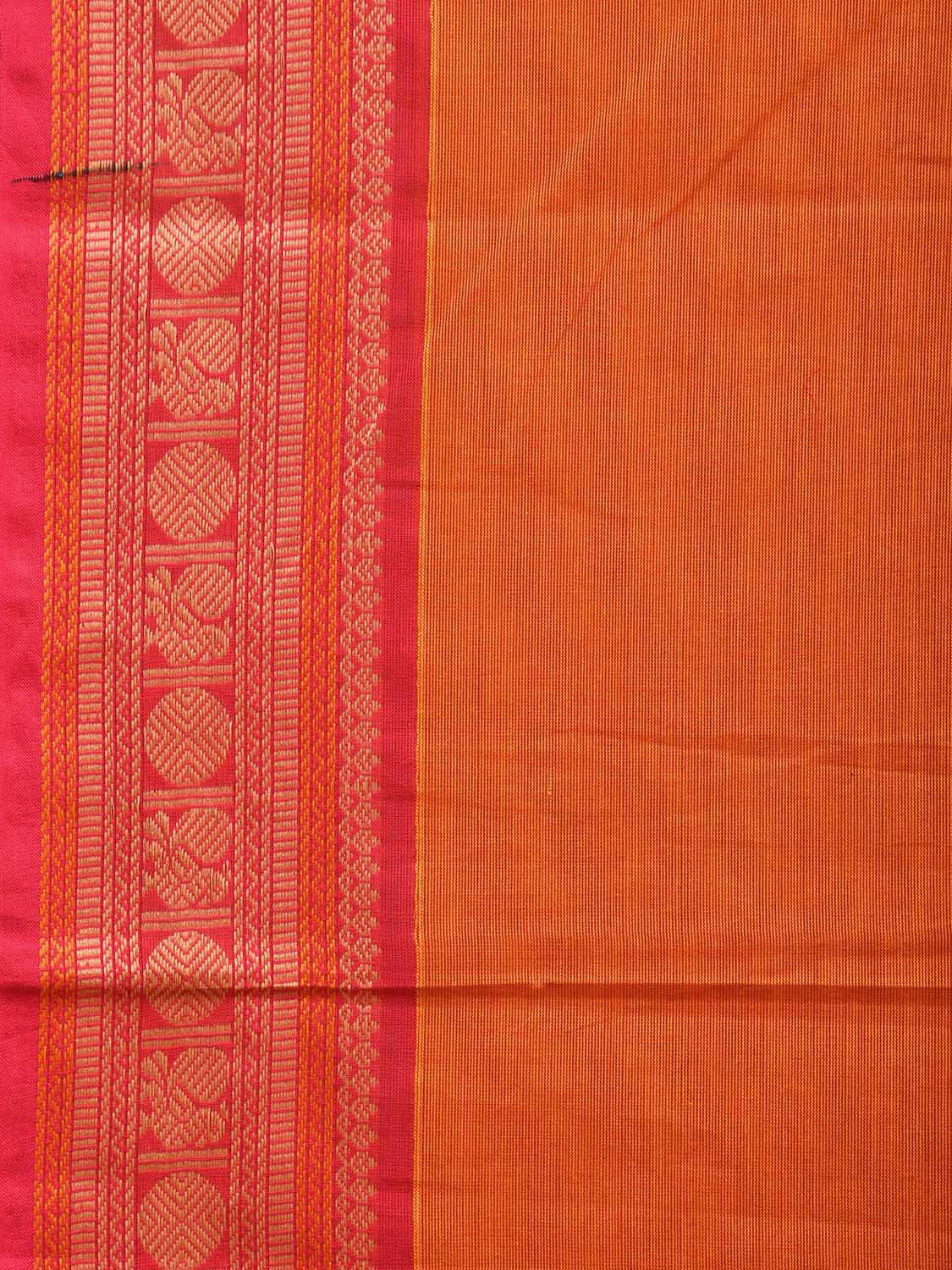Orange and Pink Kanchipuram 80s Cotton Saree with Buta and Strips Pallu Design No Blouse k0657