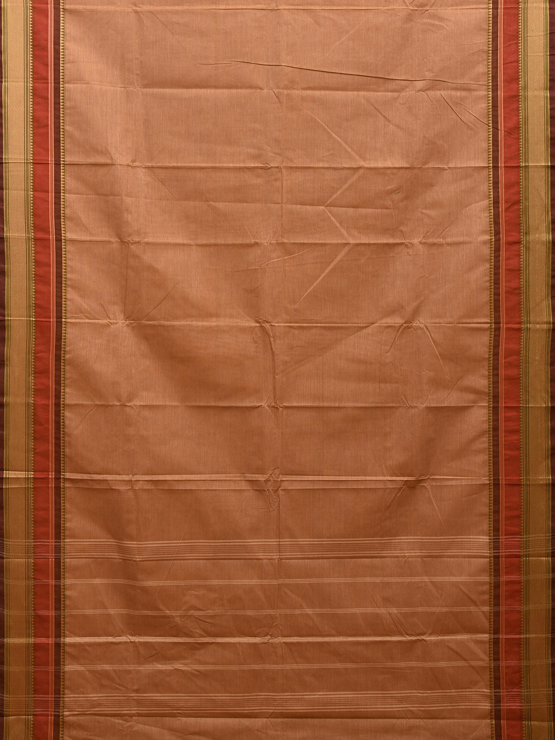 Cream Kanchipuram 80s Cotton Plain Saree with Strips Pallu Design No Blouse k0665