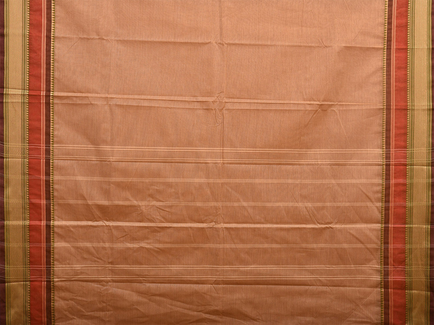 Cream Kanchipuram 80s Cotton Plain Saree with Strips Pallu Design No Blouse k0665