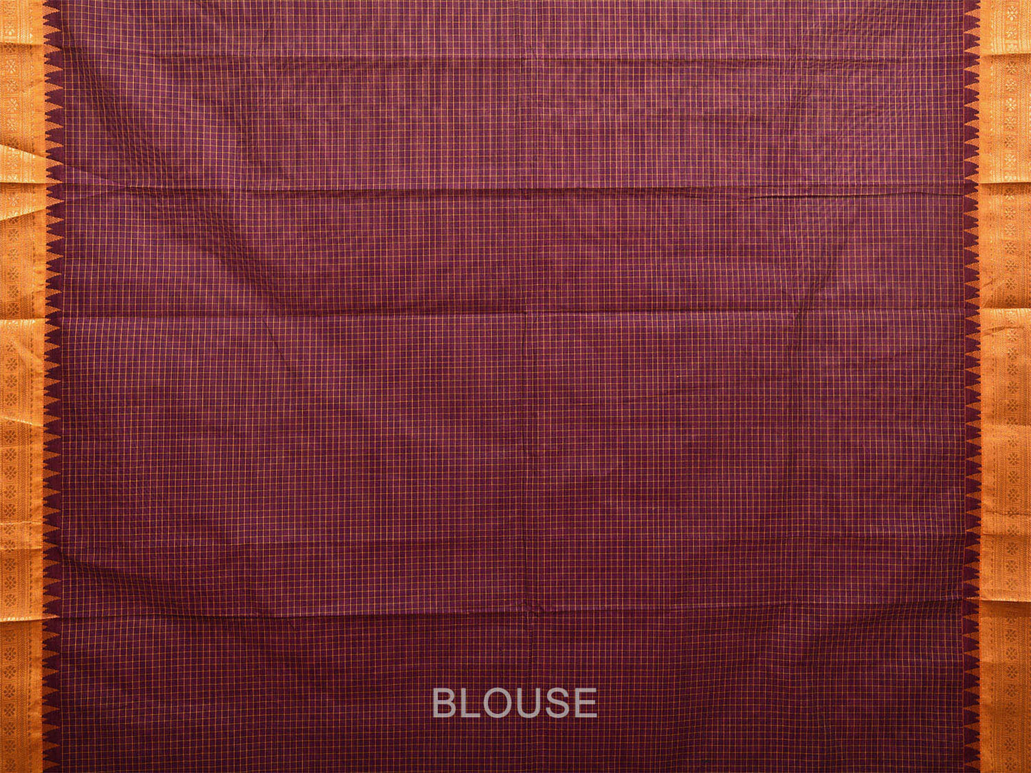 Wine Kanchipuram Cotton Saree with Checks and Border Design k0669