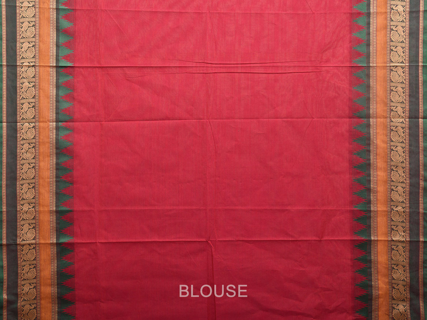 Red Kanchipuram Cotton Plain Saree with Peacock Border Design k0674