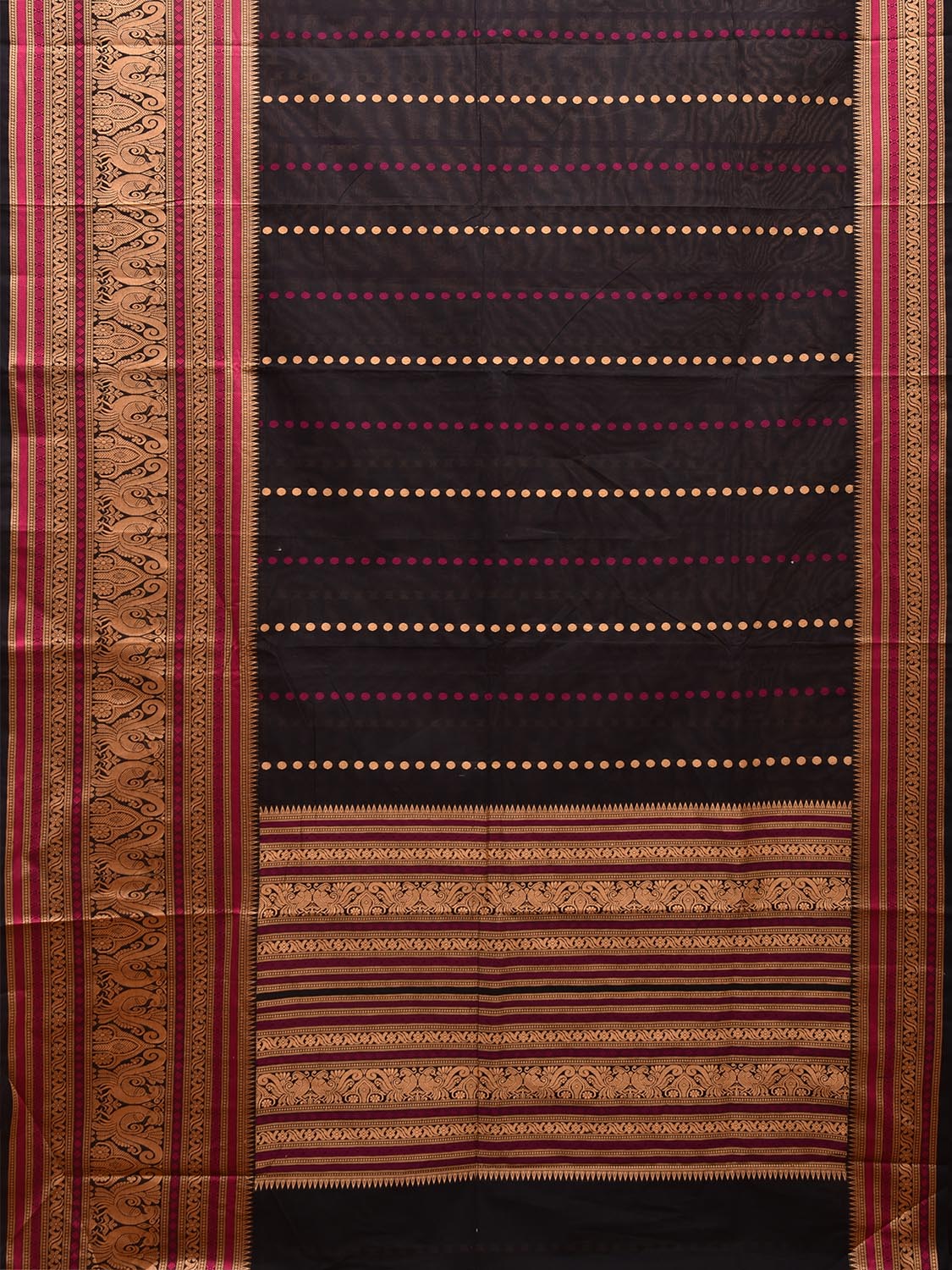 Black Kanchipuram Cotton Saree with Rudraksh Butas and Big Border Design k0675
