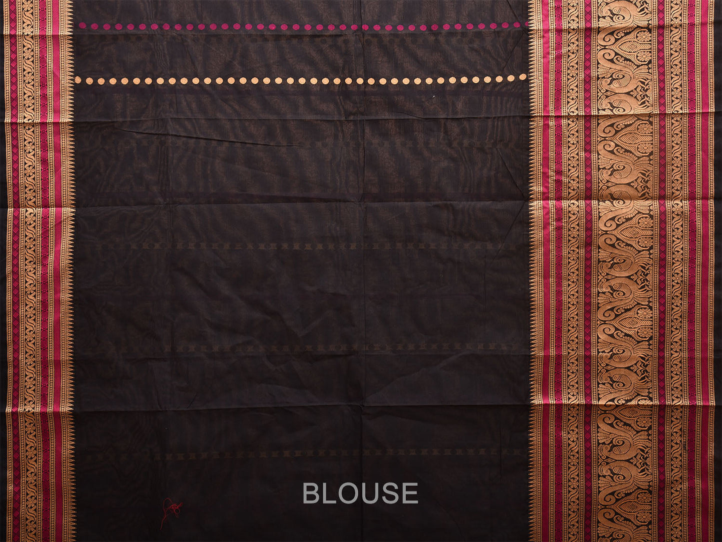 Black Kanchipuram Cotton Saree with Rudraksh Butas and Big Border Design k0675