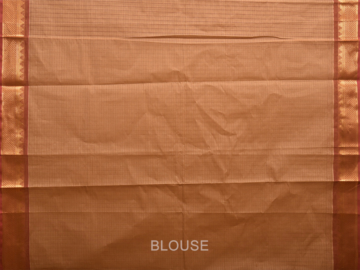 Fawn Kanchipuram Cotton Saree with Checks and Pallu Design k0676