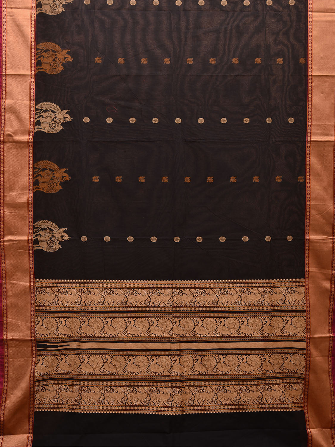 Black Kanchipuram Cotton Saree with Pallu and Border Design k0677