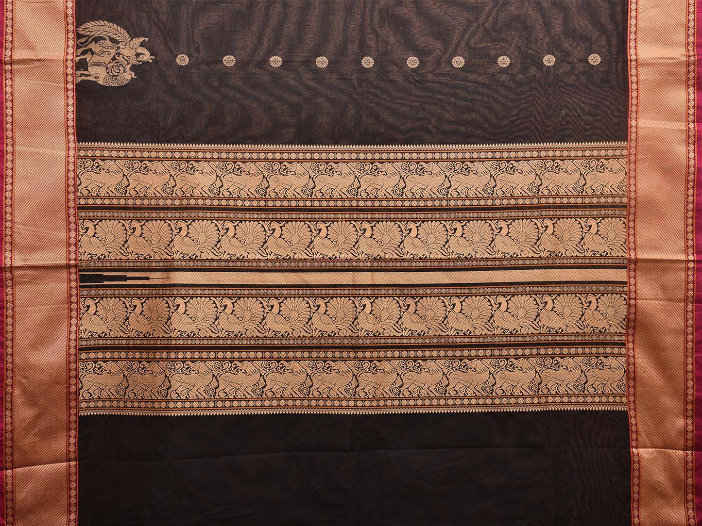 Black Kanchipuram Cotton Saree with Pallu and Border Design k0677