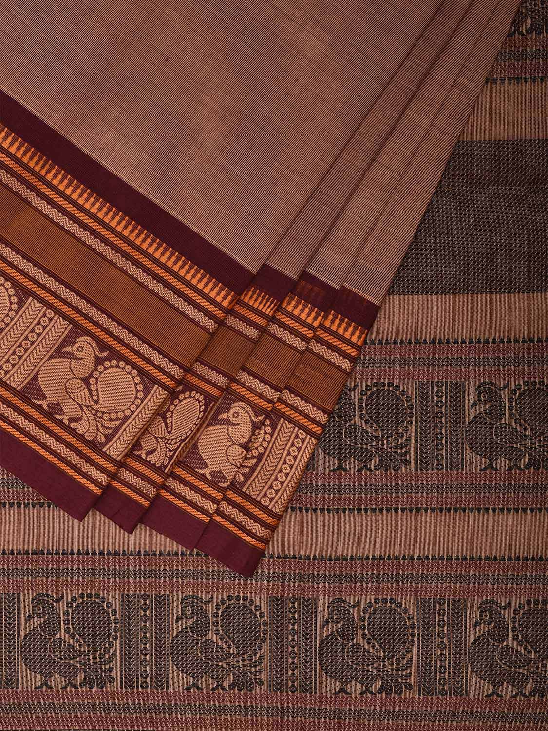 Fawn Kanchipuram Cotton Saree with Small Buta and Border Design k0678