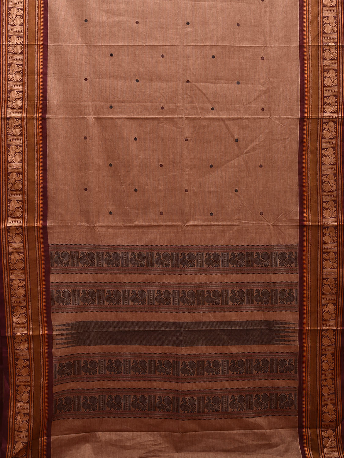 Fawn Kanchipuram Cotton Saree with Small Buta and Border Design k0678