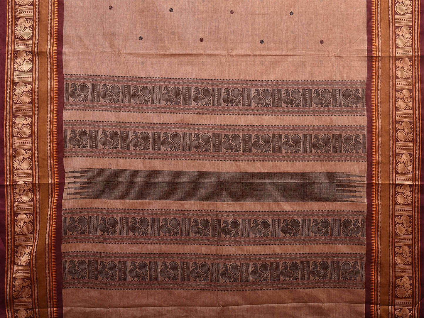 Fawn Kanchipuram Cotton Saree with Small Buta and Border Design k0678