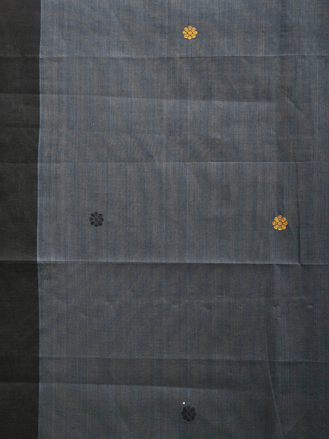 Dark Grey Kanchipuram Cotton Saree with Body Buta and Floral Pallu Design k0679