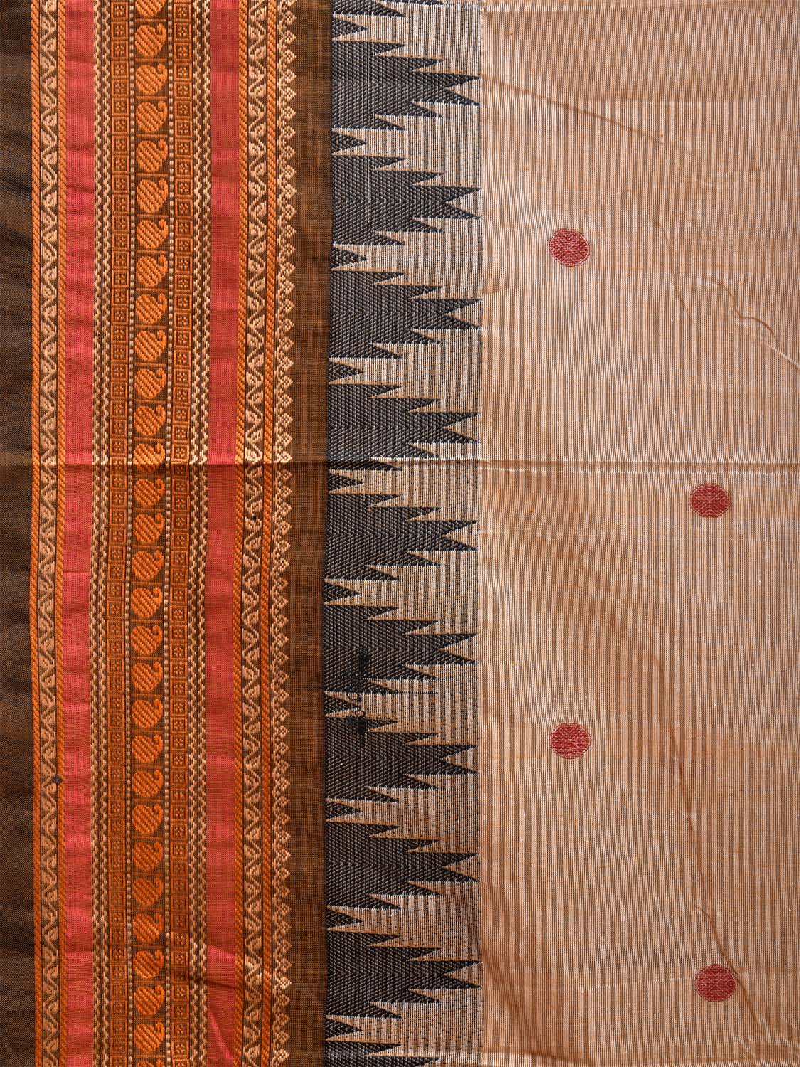 Cream Kanchipuram Cotton Saree with Buta and Temple Border Design k0680