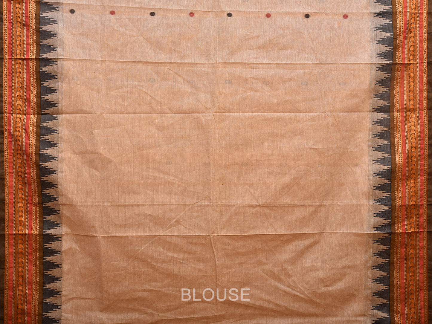 Cream Kanchipuram Cotton Saree with Buta and Temple Border Design k0680