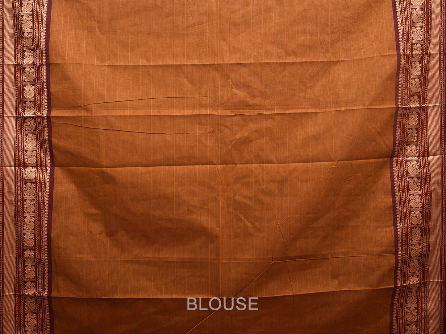 Rust and Maroon Kanchipuram Cotton Saree with Strips and Peacock Border Design k0681