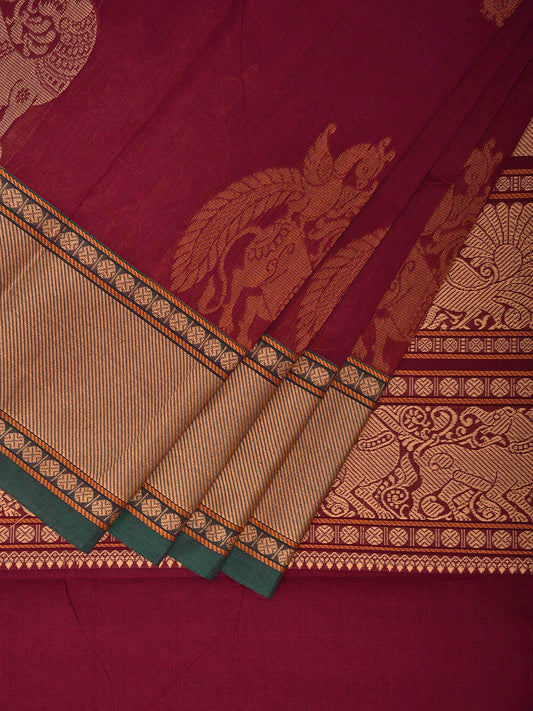 Magenta Kanchipuram Cotton Saree with Pallu and Border Design k0682