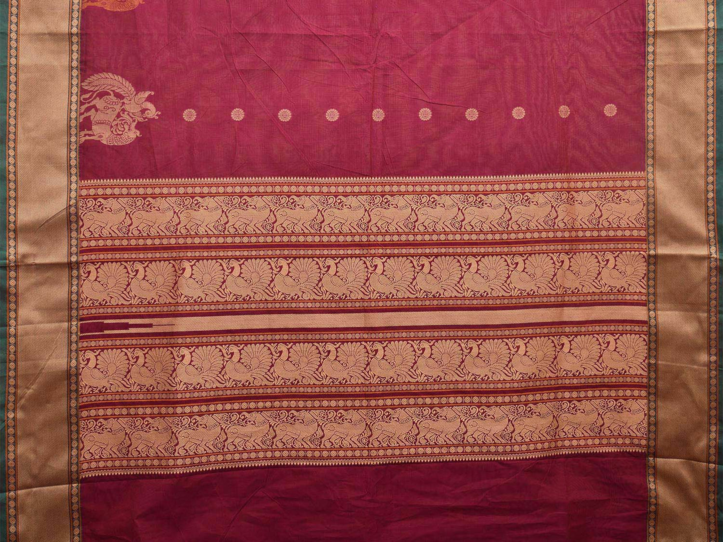 Magenta Kanchipuram Cotton Saree with Pallu and Border Design k0682