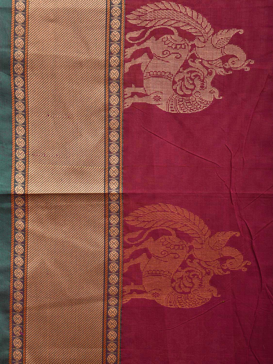 Magenta Kanchipuram Cotton Saree with Pallu and Border Design k0682