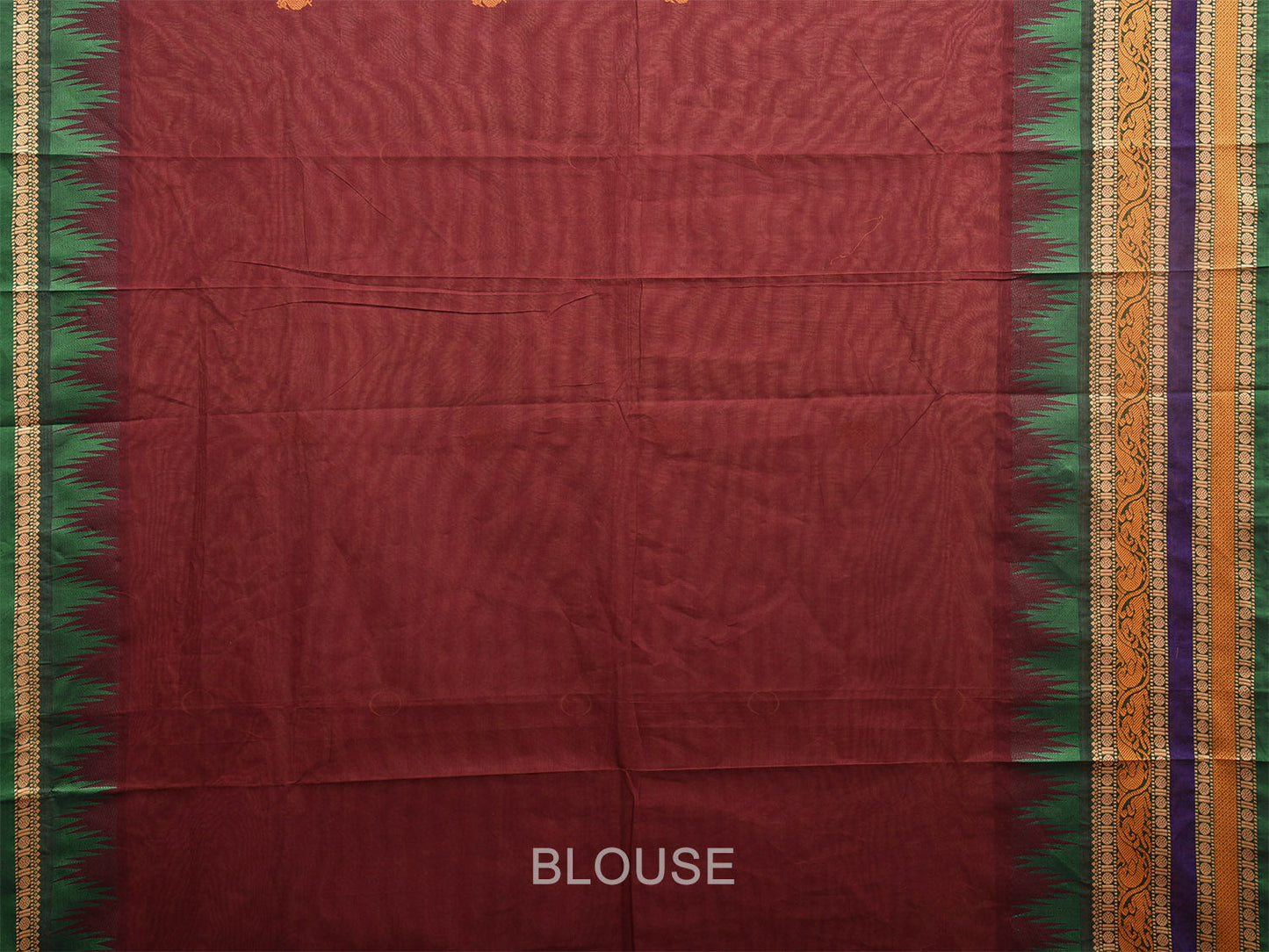 Brown Kanchipuram Cotton Saree with Buta and Temple Border Design k0683