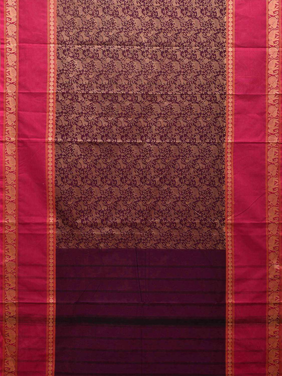 Purple and Pink Kanchipuram Cotton Saree with All Over and Big Border Design k0685
