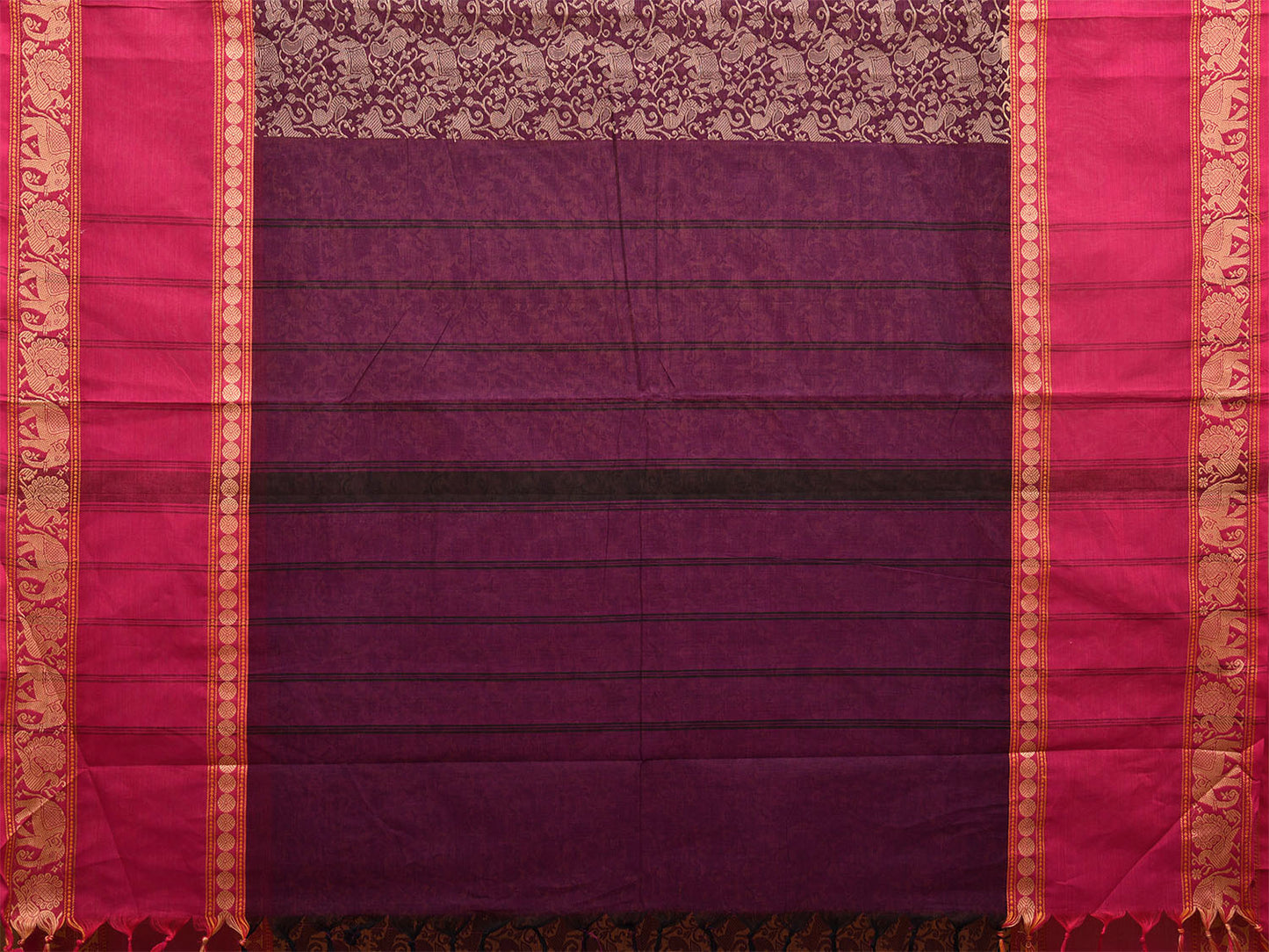 Purple and Pink Kanchipuram Cotton Saree with All Over and Big Border Design k0685