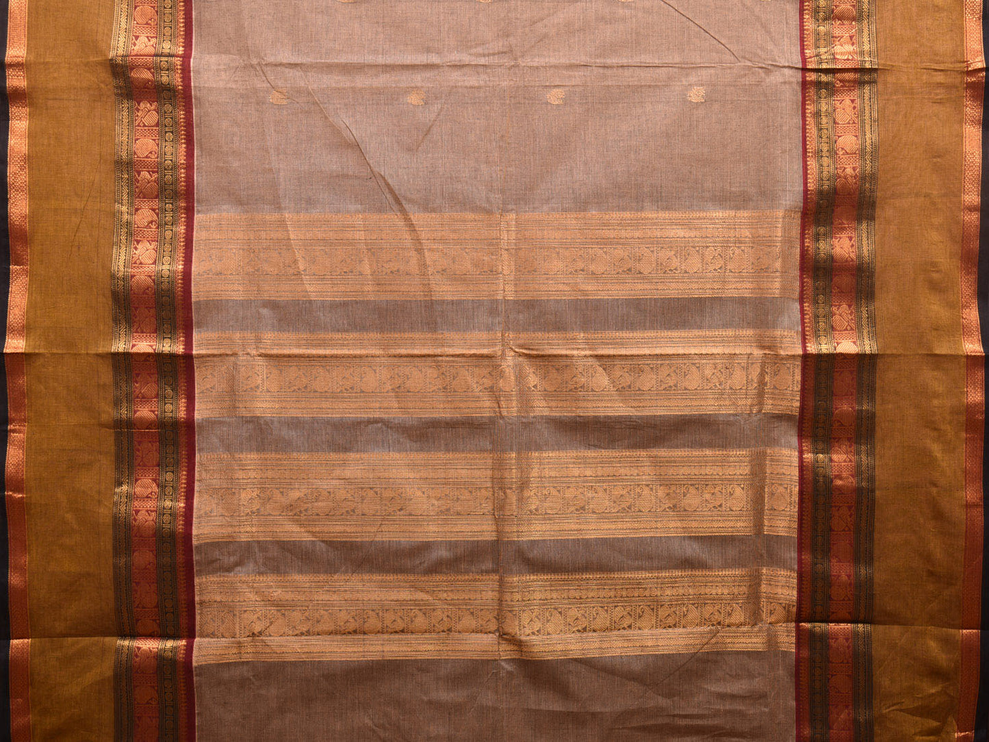 Khaki and Olive Kanchipuram Cotton Saree with Buta and Big Border Design k0688