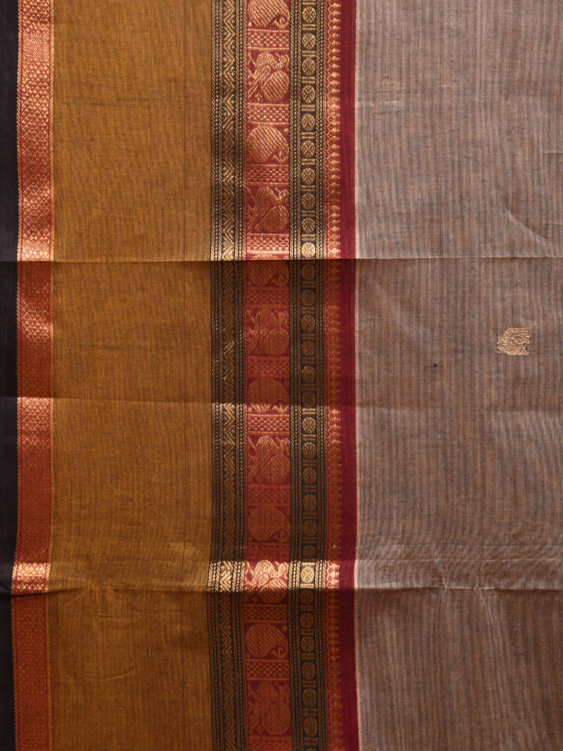 Khaki and Olive Kanchipuram Cotton Saree with Buta and Big Border Design k0688