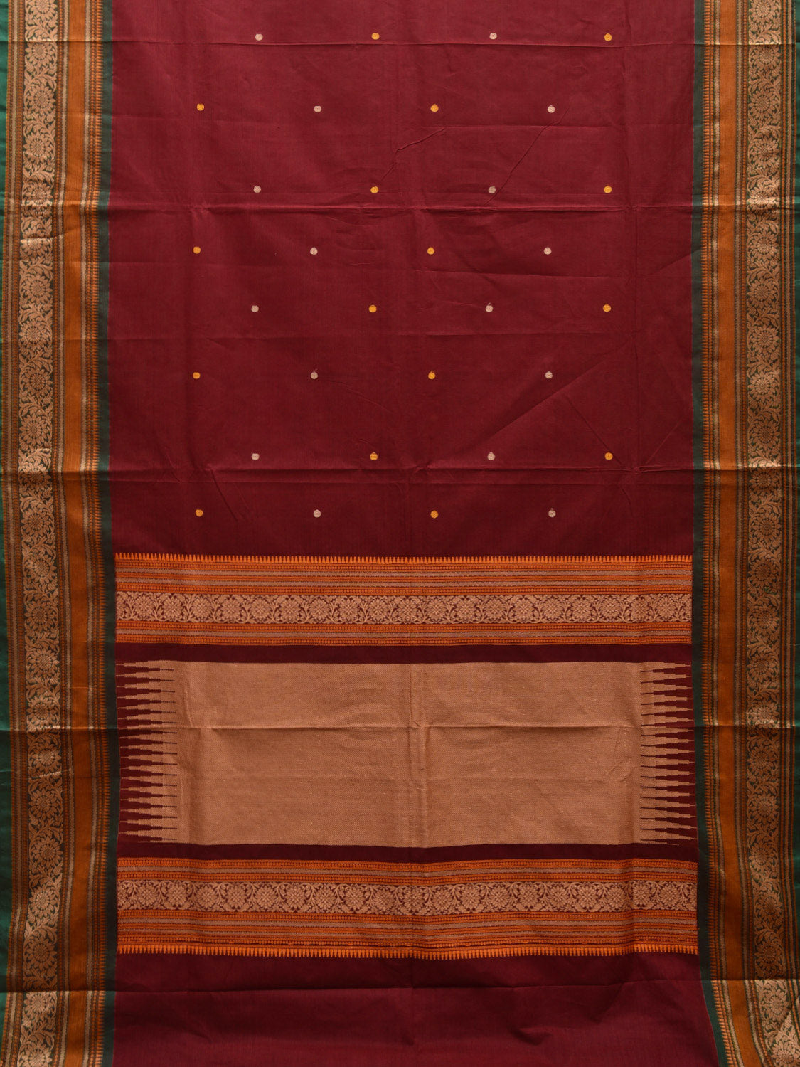 Maroon Kanchipuram Cotton Saree with Buta and Floral Border Design k0690
