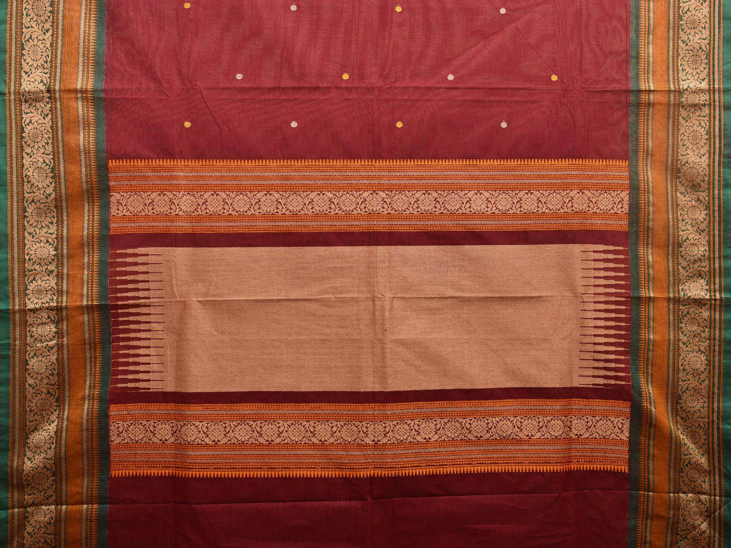 Maroon Kanchipuram Cotton Saree with Buta and Floral Border Design k0690