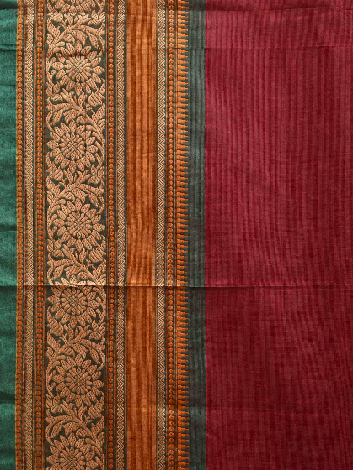 Maroon Kanchipuram Cotton Saree with Buta and Floral Border Design k0690