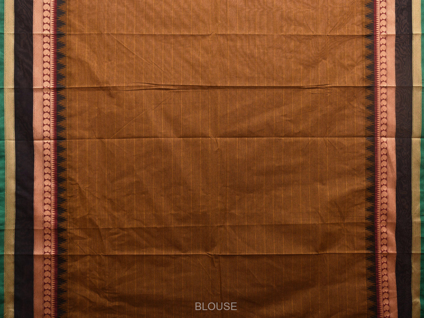 Olive Kanchipuram Cotton Saree with Strips Pallu and Temple Border Design k0694