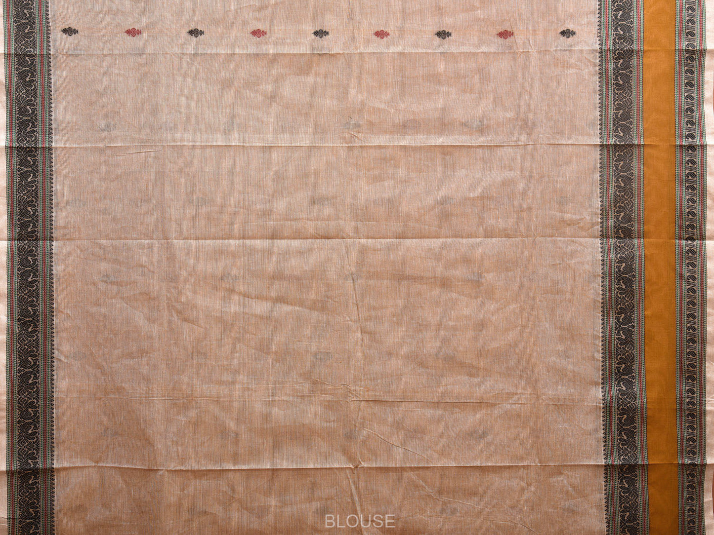 Cream Kanchipuram Cotton Saree with Buta and Peacock Border Design k0697