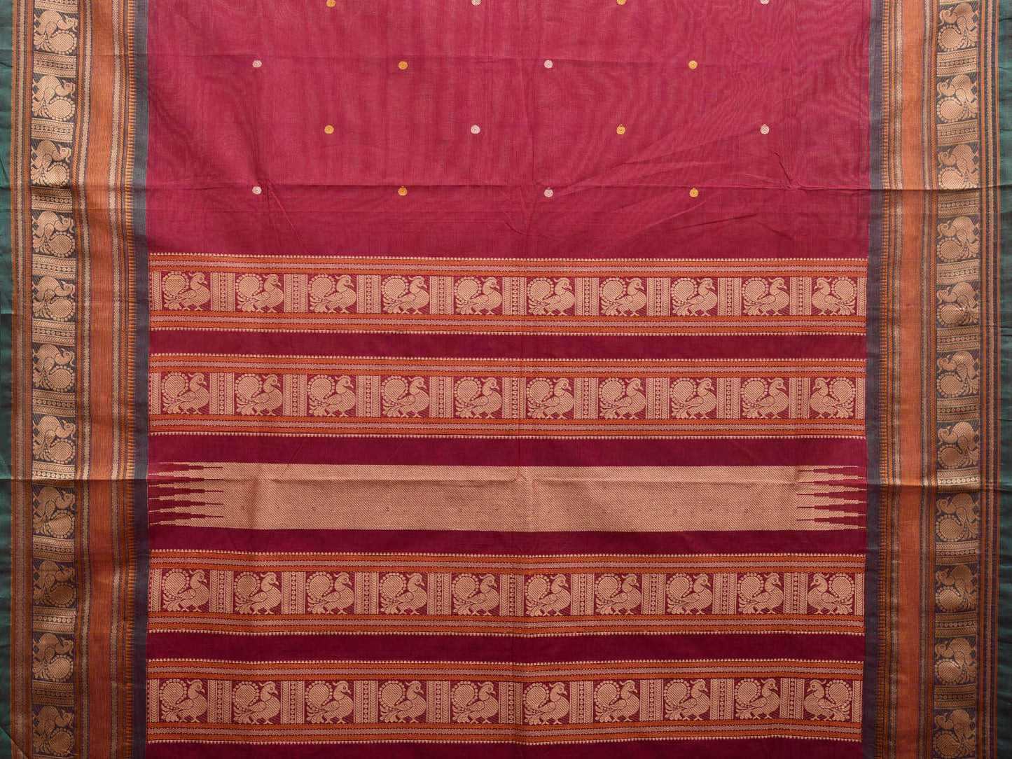 Magenta Kanchipuram Cotton Saree with Peacock Pallu and Border Design k0698