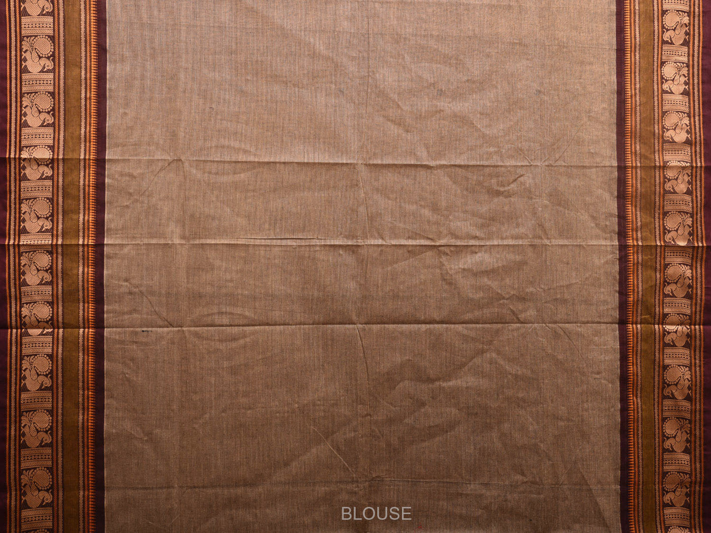 Khaki Kanchipuram Cotton Saree with Peacock Pallu and Border Design k0699