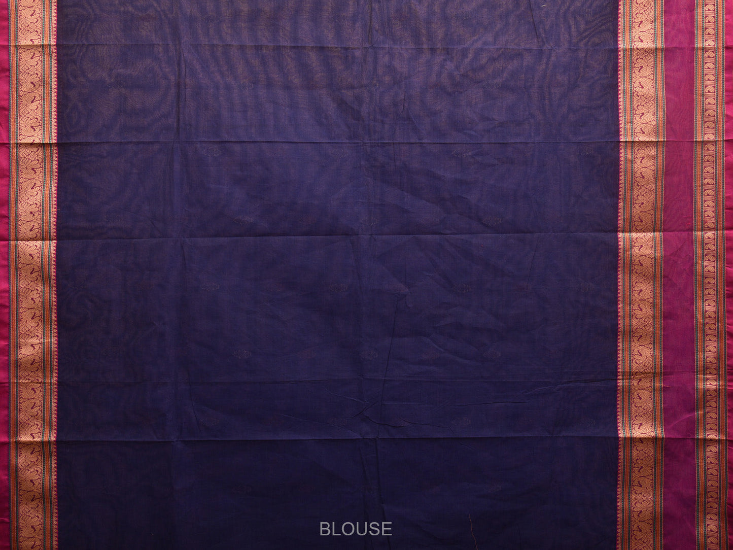 Navy and Purple Kanchipuram Cotton Saree with Buta and Peacock Border Design k0700