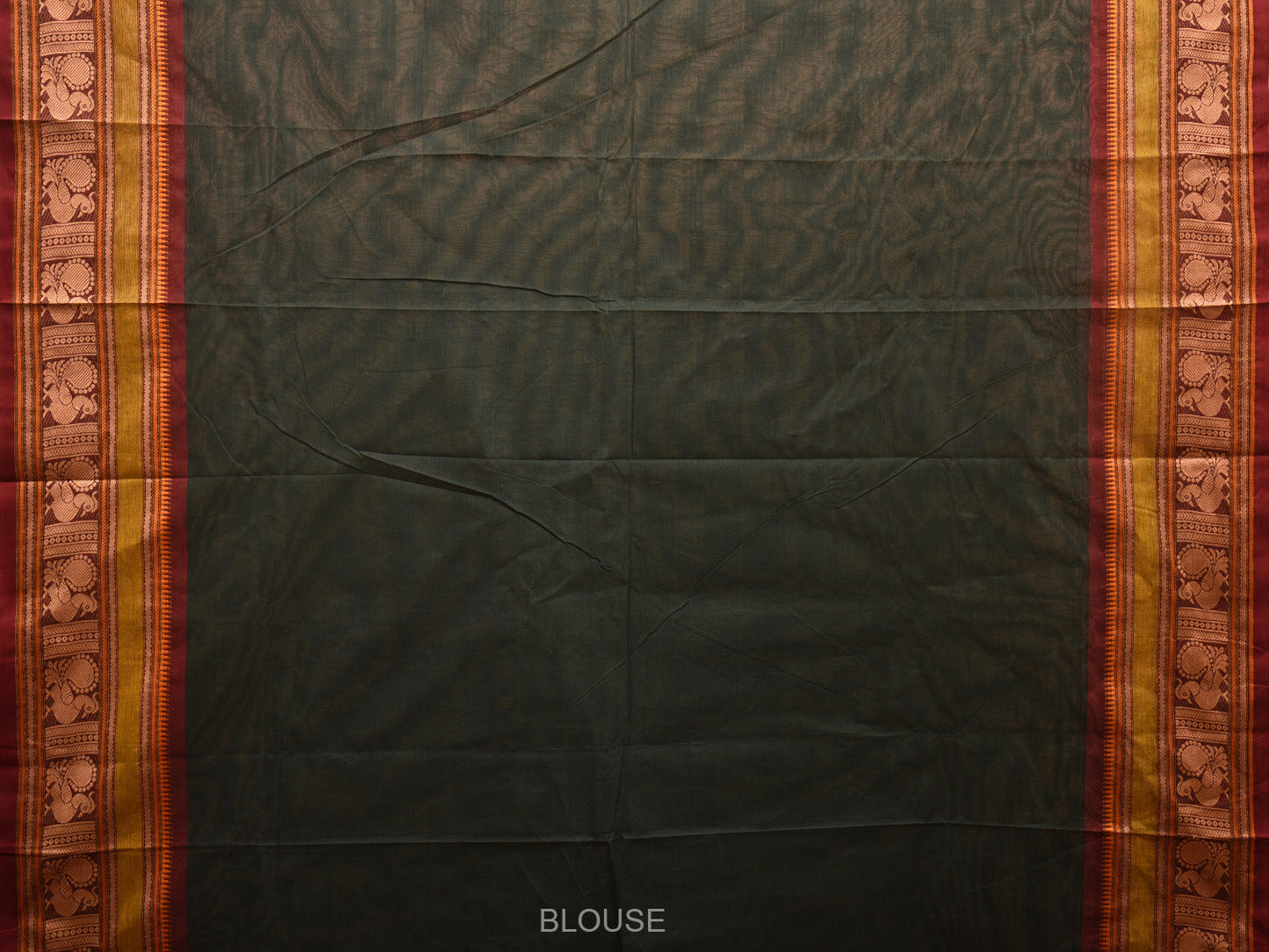 Dark Green Kanchipuram Cotton Saree with Peacock Pallu and Border Design k0701