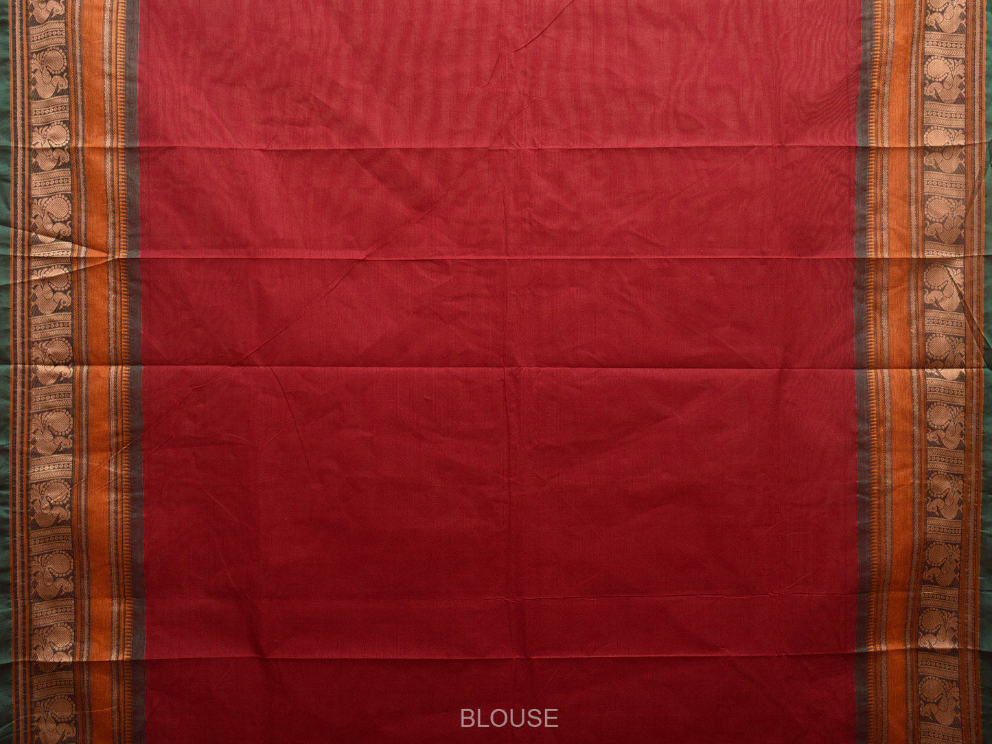 Dark Red Kanchipuram Cotton Saree with Peacock Pallu and Border Design k0702