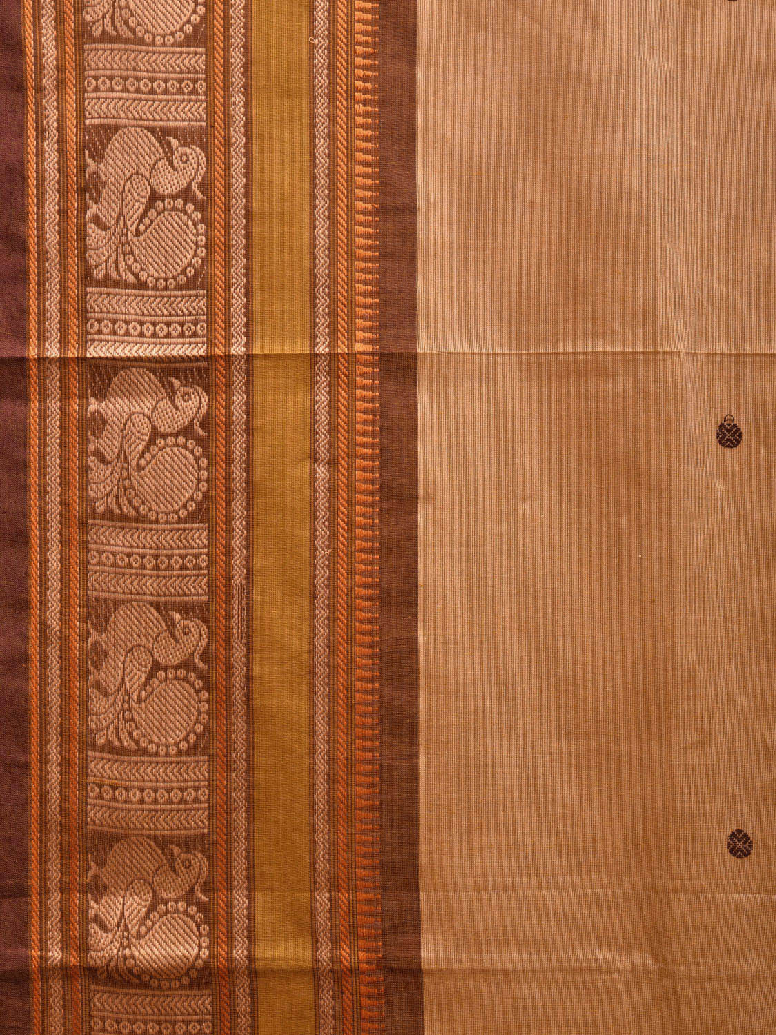 Cream Kanchipuram Cotton Saree with Peacock Pallu and Border Design k0703