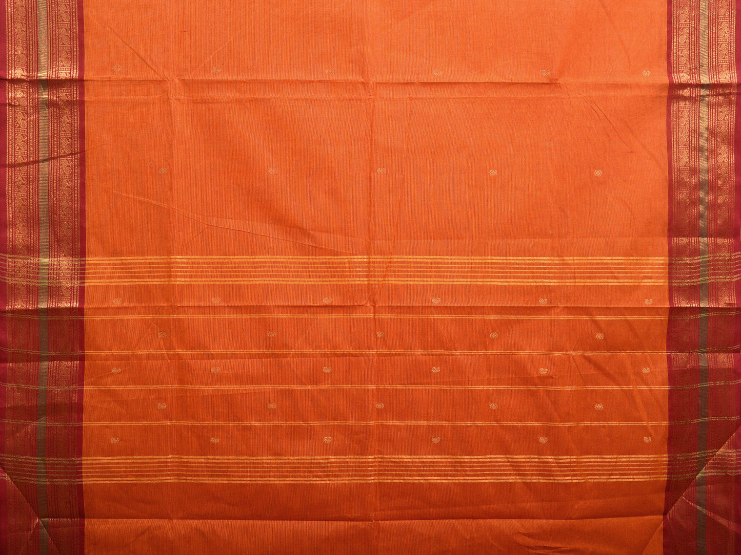 Orange Kanchipuram Cotton Saree with Strips Pallu and Peacock Border Design k0706