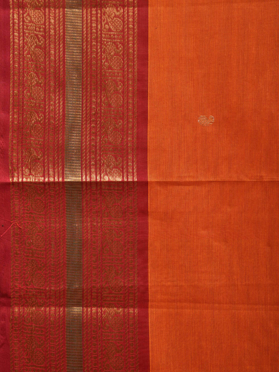 Orange Kanchipuram Cotton Saree with Strips Pallu and Peacock Border Design k0706